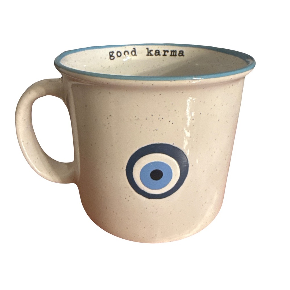 Cream Mug with Blue Evil Eye Design
